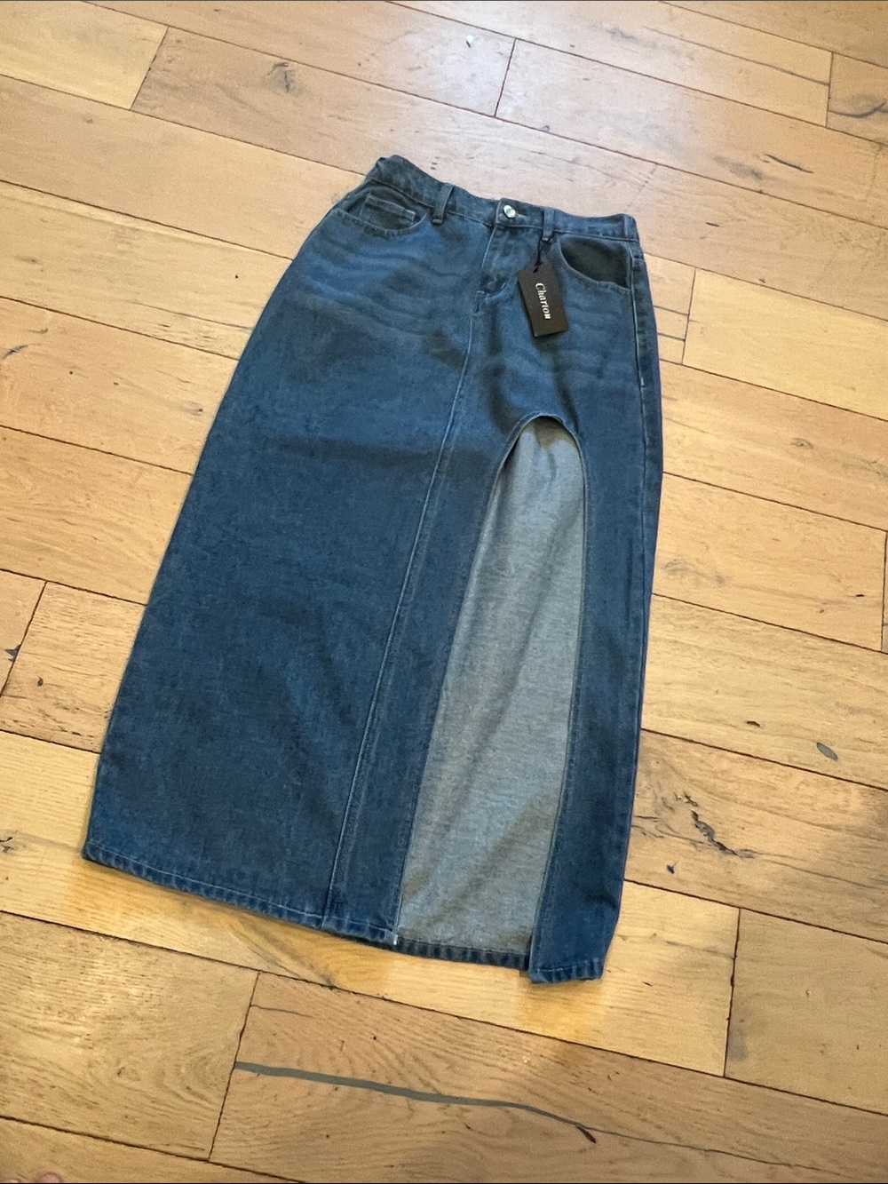 Chartou Denim Maxi Skirt in Medium Blue